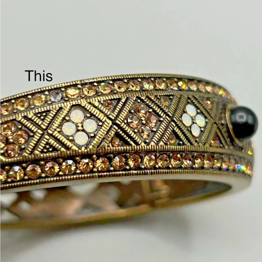 HEIDI DAUS Hinged Stackable Bracelet, Tapered: Dark Cognac Crystals, Opals, Onyx - Picture 5 of 11
